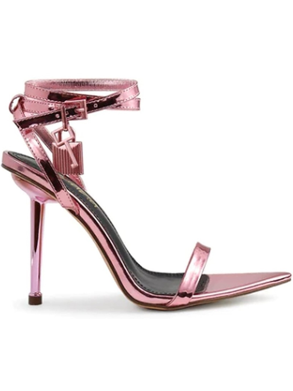 NEW Liliana Metallic Rose Pink Ankle-Strap Stiletto padlock size 6
